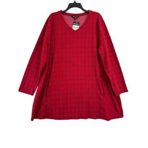 NWT Ulla Popken Red Check Pocket Tunic Top 20/22 2X Pockets